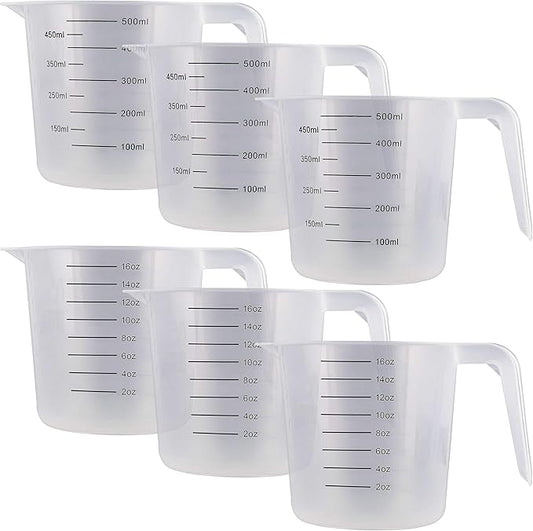 U.S. Kitchen Supply Plastic Measuring Cups with Handles - 16 oz (500 ml) Liquid Measuring Cup Set of 6 - Clear Microwave Safe Kitchen Cups - Measure in mL or Ounces, Measurement Cup for Cooking by USKitchenSupply