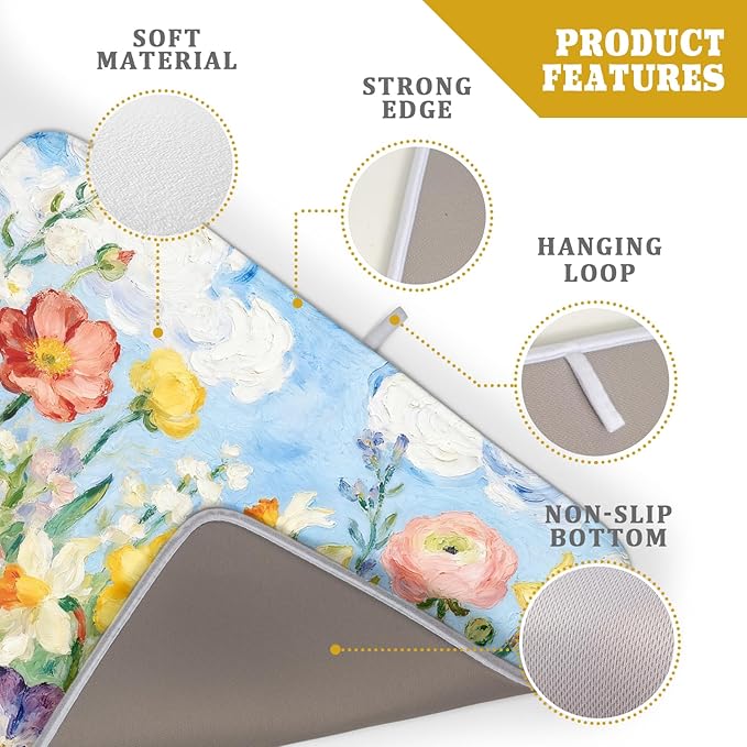 Spring Floral Dish Drying Mat for Kitchen Counter 18x24 Yellow Pink Narcissus Flower Seasonal Themed Summer Absorbent Reversible Microfiber Drying Mats Kitchen Countertop Protector Dishes Drainer Pad - Image 4