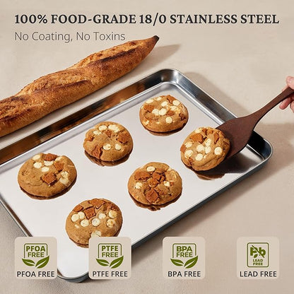 BRONYPRO Stainless Steel Baking Sheet Pan Set of 3, Cookie Sheets 9/12/16 In, Non-Toxic Uncoated Interior (PFOA & PTFE Free), Solid Warp-Resistant Cooking Trays for Oven & Toaster, Gray Exterior - Image 3