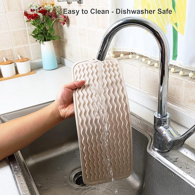 ZLR Silicone Sponge Holder & Sink Caddy Tray (6" x 17") - Narrow Dish Drying Mat for Kitchen Counter - Waterproof Soap Dispenser Organizer, Non-Slip Bathroom Vanity Tray (Cassava White) - Image 4