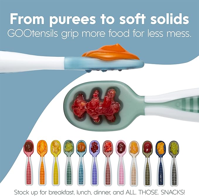 NumNum Baby Spoons Set, Baby Essentials Pre-Spoon GOOtensils for 6+ Months, First Stage Self-Feeding Spoons for Baby Led Weaning (BLW), Silicone Toddler Utensils, BPA-Free, 6 Pack Rainbow - Image 5