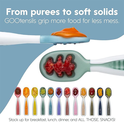 NumNum Baby Spoons Set, Baby Essentials Pre-Spoon GOOtensils for 6+ Months, First Stage Self-Feeding Spoons for Baby Led Weaning (BLW), Silicone Toddler Utensils, BPA-Free, 6 Pack Rainbow - Image 5