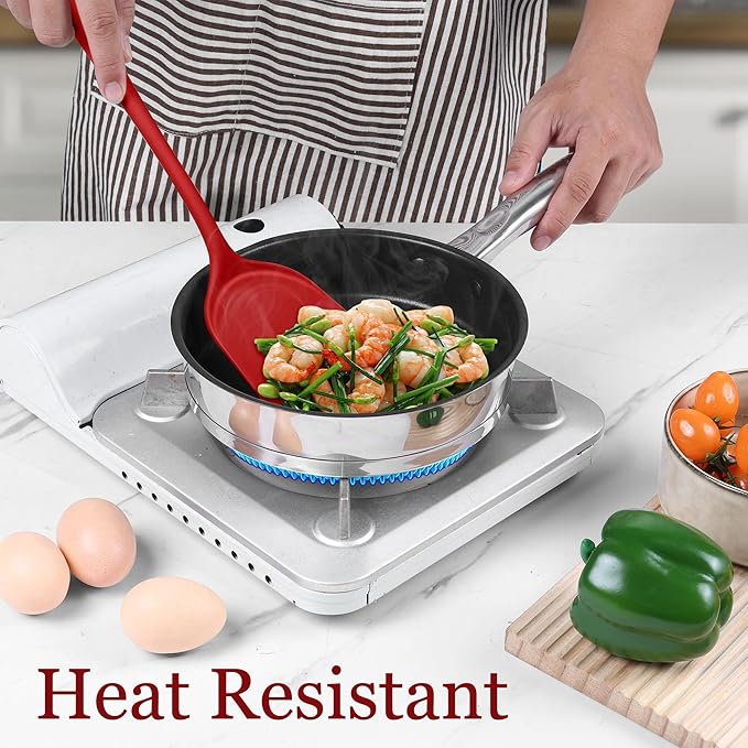 LIANYU 8-Piece Kitchen Utensils Set, Silicone Cooking Utensil Spatula Sets, Heat Resistant Cooking Gadgets Tools Set for Non-stick Cookware, Dishwasher Safe, Red - Image 8