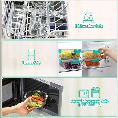 [10-Pack]Glass Meal Prep Containers with Lids, MCIRCO Glass Food Storage Containers with Snap Locking Lids, Airtight Lunch Containers, Microwave, Oven, Freezer and Dishwasher, Green - Image 4