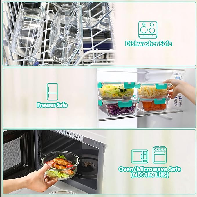 24-Piece Glass Food Storage Containers with Locking Lids,Glass Meal Prep Containers Set - Airtight Lunch Containers, Microwave, Oven, Freezer and Dishwasher,Green - Image 4