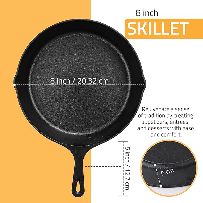 Utopia Kitchen Cast Iron Frying Pan 8 Inch, Cast Iron Chefs Pan, Pre Seasoned Skillet, Safe Grill Cookware for Indoor & Outdoor Use, Black - Image 3
