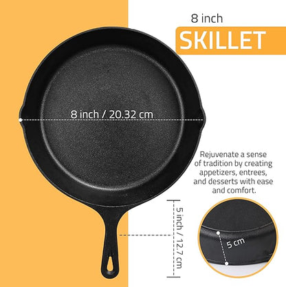 Utopia Kitchen Cast Iron Frying Pan 8 Inch, Cast Iron Chefs Pan, Pre Seasoned Skillet, Safe Grill Cookware for Indoor & Outdoor Use, Black - Image 3
