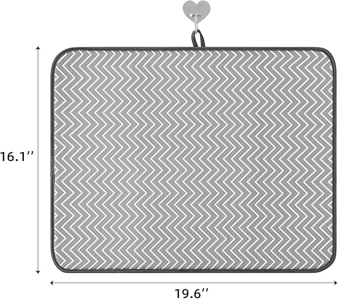 SUBEKYU Dish Drying Mat for Kitchen Counter, Microfiber Absorbent Dishes Drainer/Rack Pads under Sink, 19.6 by 16.1 inches, Set of 2, Grey, Ripple - Image 2