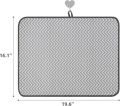 SUBEKYU Dish Drying Mat for Kitchen Counter, Microfiber Absorbent Dishes Drainer/Rack Pads under Sink, 19.6 by 16.1 inches, Set of 2, Grey, Ripple - Image 2