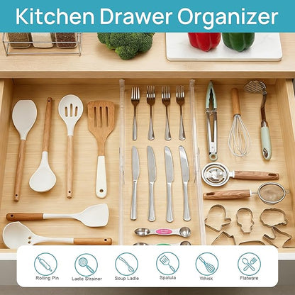 Vtopmart 8 Pack Shallow Drawer Dividers, 2.36" High 12.5"-20.8" Adjustable Expandable Kitchen Drawer Organizer, Clear Plastic Organizer Separators for Flatware, Utensil, Cutlery, Underwear, Clothes - Image 4
