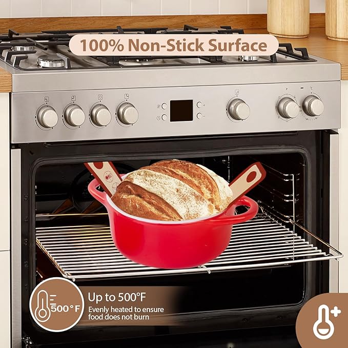 Silicone Bread Sling for Dutch Oven, 2 PCS Red Non-Stick & Reusable Bread Baking Mat with Extra Long Handles, Easy and Safe Sourdough Transfer, Dishwasher Safe Baker's Tools, Round and oval - Image 4
