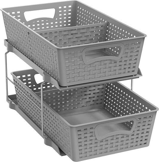 Simple Houseware 2 Tier Bathroom Organizer Tray Pull-Out Sliding Drawer, Under Sink Storage, Gray by SimpleHouseware