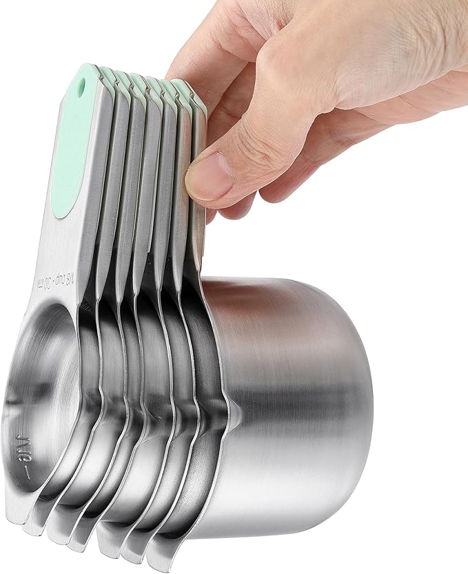 Spring Chef Magnetic Measuring Cups & Spoons Set, Patented, Strong N45 Magnets, Heavy Duty Stainless Steel Fits in Spice Jars for Baking & Cooking, BPA Free, Round Set of 15 with Leveler, Mint - Image 9