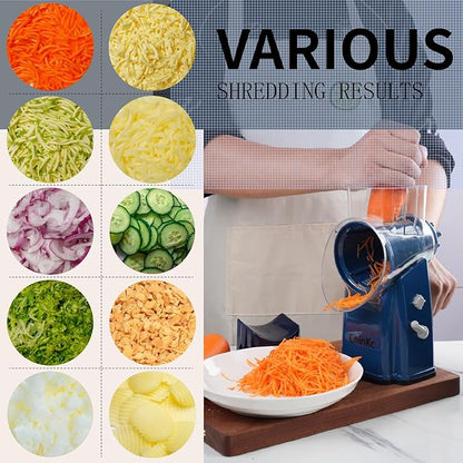 Upgrade Rotary Cheese Grater Shredder with Handle, Strong Suction Base, Multi-purpose Rotary Grater Slicer with 5 Interchangeable Blades for Ice, Vegetables, Fruit, Nuts with Blade Storage Box - Image 4