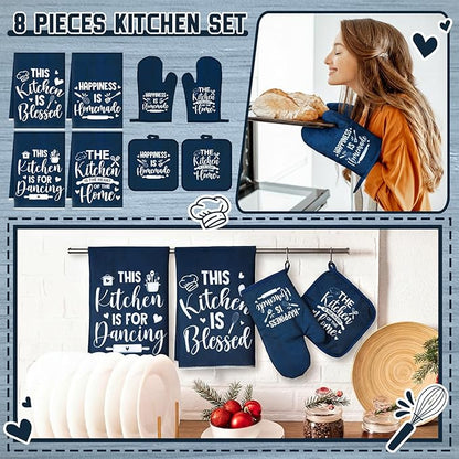 Leinuosen 8 Pcs Kitchen Towels and Oven Mitts Sets Pot Holders Dishcloths Set Kitchen Decorative Accessories Absorbent Potholders Heat Resistant for Chef Baking Cooking - Image 2