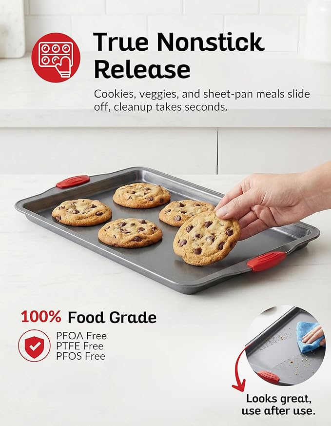 Boxiki Kitchen Nonstick Baking Sheet Pan – Heavy-Gauge Carbon Steel, Warp, Dent, and Rust-Resistant – Gourmet Rimmed Half Cookie Sheet Trays, Non-Toxic for Exceptional Baking Performance - 15x10 Inch - Image 3