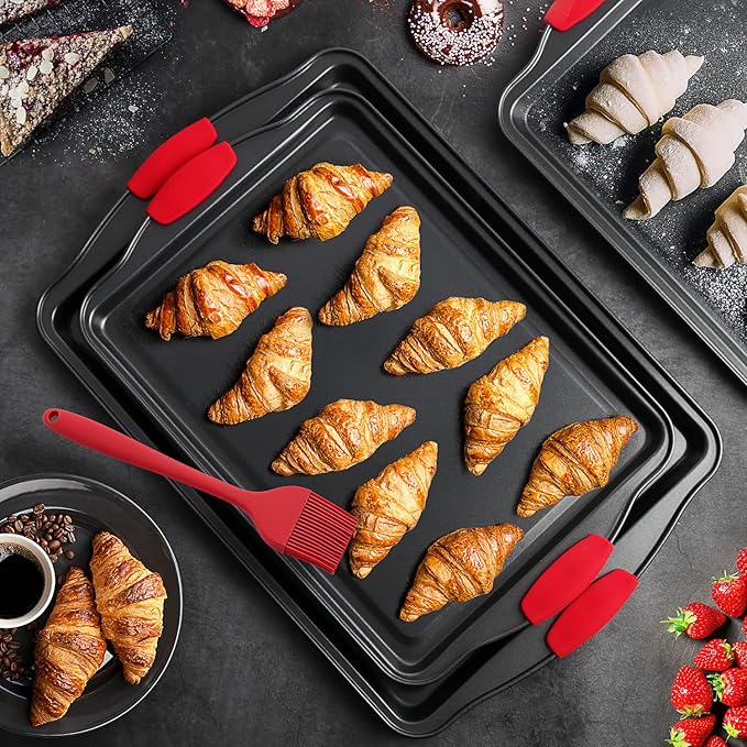 Baking Sheet Set, 3-Piece Cookie Sheet Set with Silicone Handles, Steel Baking Pans Set, Durable Baking Sheets for Oven, BPA Free Cookie Sheets for Baking Nonstick Set, Sheet Pan - Black Baking Pan - Image 8