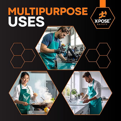 Xpose Safety Heavy Duty Vinyl Waterproof Aprons, White - For Home, Industrial and Commercial Use - Chemical Resistant