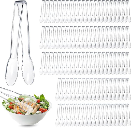 Tessco for you 100 Pcs Plastic Tongs for Serving Bulk, 9 Inch Plastic Disposable Serving Tongs, Heavy Duty Salad Tong for Kitchen, Buffet, BBQ, Events & Catering (Transparent) by Tessco