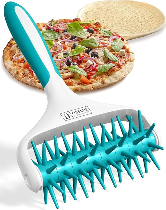 Orblue Pizza Dough Docker, Pastry Roller with Spikes, Pizza Docking Tool for Home & Commercial Kitchen - Pizza Making Accessories that Prevent Dough from Blistering, Aqua