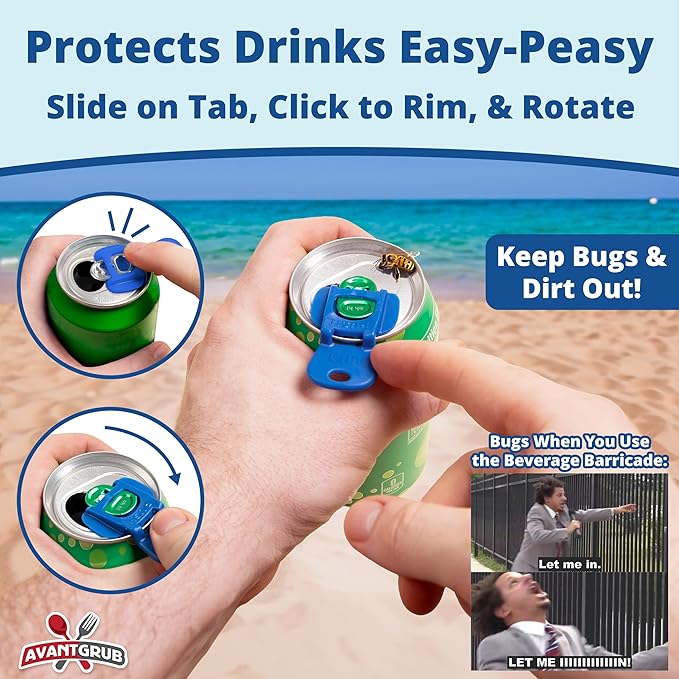 Complete Cover Easy Tab Opener New and Improved 12PK Beverage Barricade 2.0 by Avant Grub. Colorful Drink Can Protector Cap for Soda, Beer, Coke Shields From Bugs, Bees, Dust at the Party, BBQ, Beach - Image 2