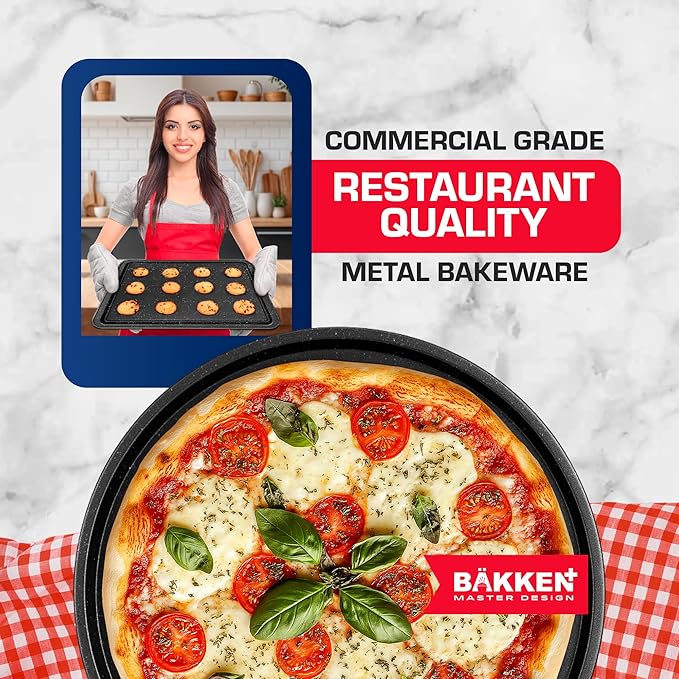 BAKKEN 10-Piece Kitchen Baking Pan Set - Commercial Grade Carbon Steel Bakeware, With Nonstick Coating, Stackable and Space-saving Design, PFOA, PFOS, PTFE Free, Oven Safe (Up To 450°F), Gray Marble - Image 6