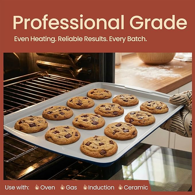 Bakken Swiss Cookie Sheet 3 Piece Set - Non-Stick, Stackable Baking Pans, Deluxe Ceramic Coating – Dishwasher Safe - for Home Baking - Image 3