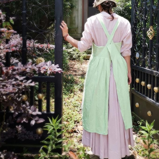 Uaussi Cotton Linen Apron Cross Back Work Apron for Women with Pockets Pinafore Dress X Cross Halter Apron for Chef Gardening - Image 6