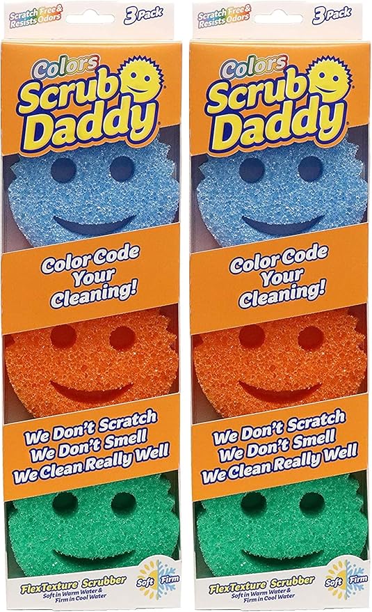 Scrub Daddy Colors Sponge Set, FlexTexture, 3ct Pack of 2 | Temperature Responsive | Deep Cleaning | Dishwasher Safe | Multi-use by ScrubDaddy