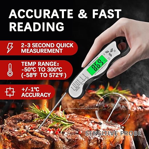 Meat Thermometer Digital，IP67 Waterproof Cooking Thermometer with Backlight, Calibration & Hold Function，Food Thermometer for Cooking,Outdoor Grilling - Image 2