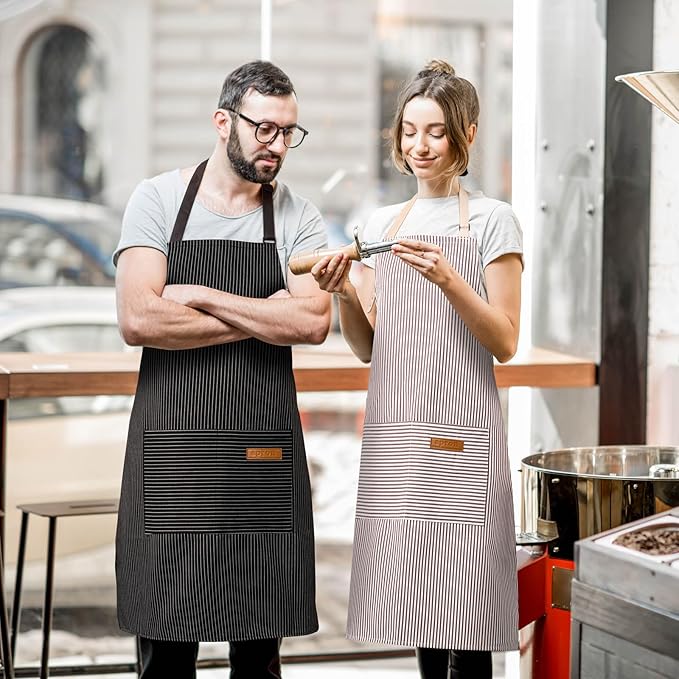 BeLuyi 2 Pack Adjustable Bib Apron with 2 Pockets Chef Cooking Kitchen Restaurant Aprons for Women Men - Image 5