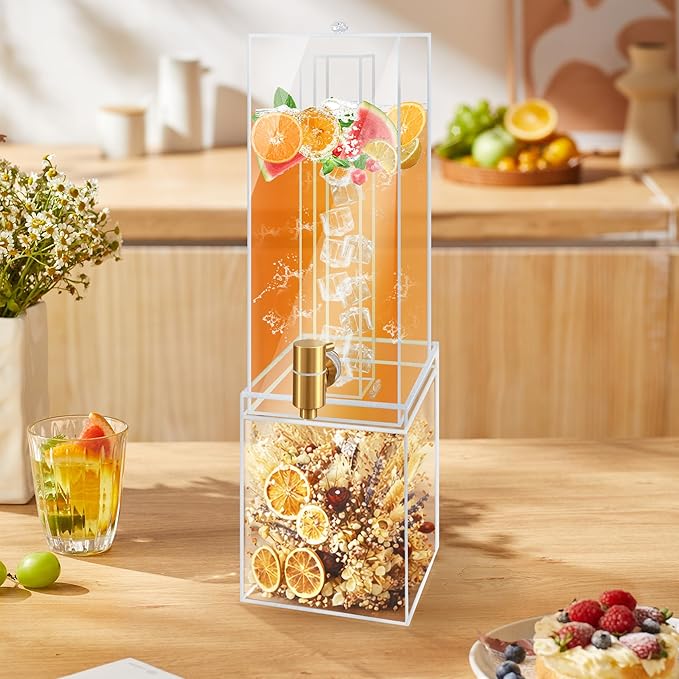 2 Gallon Large Drink Dispenser, Drink Dispenser with Acrylic Stand, Drink Dispensers for Parties with Ice Core, Beverage Dispenser with Airtight Valve for Water, Punch, Juice - Image 2