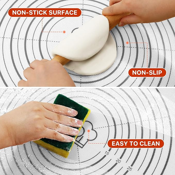 Silicone Mat, 26 x 16inch Extra Large Non-stick Pastry Baking Mat with Measurement, Resuable Thick Cookie Sheet Counter Mat, Dough Rolling Mat, Oven Liner, Fondant/Pie Crust Mat - Image 4