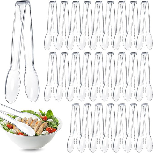 Tessco for you 25 Pcs Plastic Tongs for Serving Bulk, 9 Inch Plastic Disposable Serving Tongs, Heavy Duty Salad Tong for Kitchen, Buffet, BBQ, Events & Catering (Transparent) by Tessco