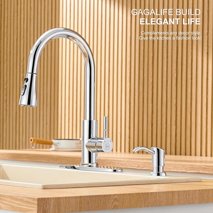 GAGALIFE Built in Sink Soap Dispenser or Lotion Dispenser for Kitchen Sink, Chrome ABS Pump Head, with 17 Ounce Large PET Soap Bottle - Image 3