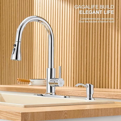 GAGALIFE Built in Sink Soap Dispenser or Lotion Dispenser for Kitchen Sink, Chrome ABS Pump Head, with 17 Ounce Large PET Soap Bottle - Image 3