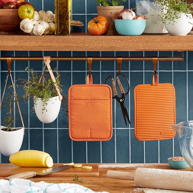 KitchenAid Ribbed Soft Silicone Pot Holder 2-Pack Set, Honey, 7"x9" - Image 2