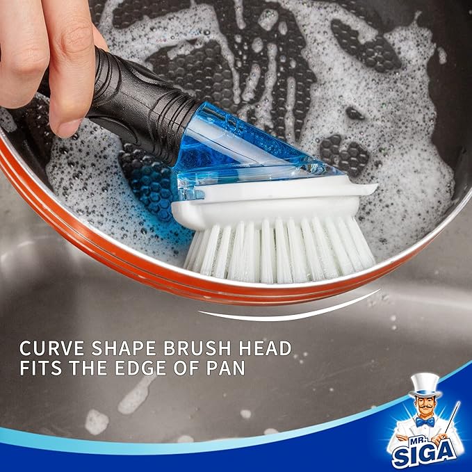 MR.SIGA Soap Dispensing Dish Brush, Kitchen Brush for Pot Pan Sink Cleaning, Black, Pack of 2 - Image 5