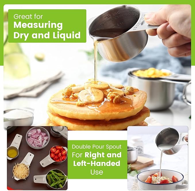 Spring Chef Stainless Steel Measuring Cups Set of 7 with Pour Spout - Nesting Kitchen Tools with Easy Read Markings to Measure Dry or Liquid Ingredients - Metal Measuring Cups for Baking & Cooking - Image 6