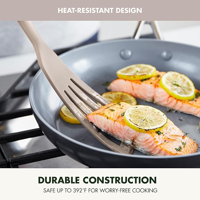 GreenPan Silicone Fish Turner Spatula, Slotted Cooking Kitchen Utensil, Flexible Rubber Nonstick Cookware, Rigid Steel Core, Heat-Resistant, Anti-Slip Handle, BPA-Free, Dishwasher Safe, Taupe - Image 6