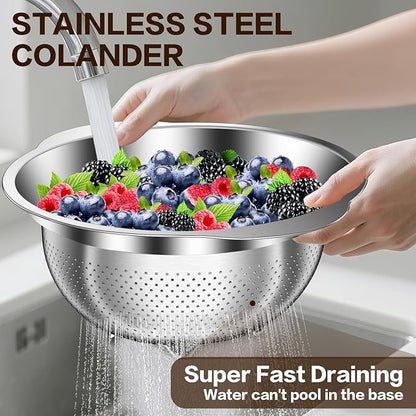 Stainless Steel Strainers for Kitchen, Stainless Steel Colander, Kitchen Strainer for Pasta Fruit Veggie Hot Food, 2 Pack Strainers and Colanders(2QT & 3QT), Dishwasher Safe, Silver - Image 6