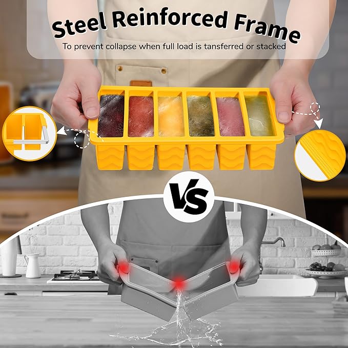 2-Pack Silicone Freezer Trays with Lid, 2 Large 2-Cup(500ml) & 6 Small 1/2-Cup(125ml) Soup Freezer Container Molds, Ice Cube Tray For Meal Prep & Freezing Soup, Stews, Sauces, Oven & Dishwasher-Safe - Image 3