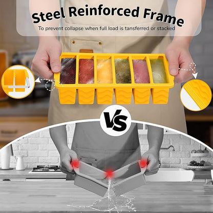 2-Pack Silicone Freezer Trays with Lid, 2 Large 2-Cup(500ml) & 6 Small 1/2-Cup(125ml) Soup Freezer Container Molds, Ice Cube Tray For Meal Prep & Freezing Soup, Stews, Sauces, Oven & Dishwasher-Safe - Image 3