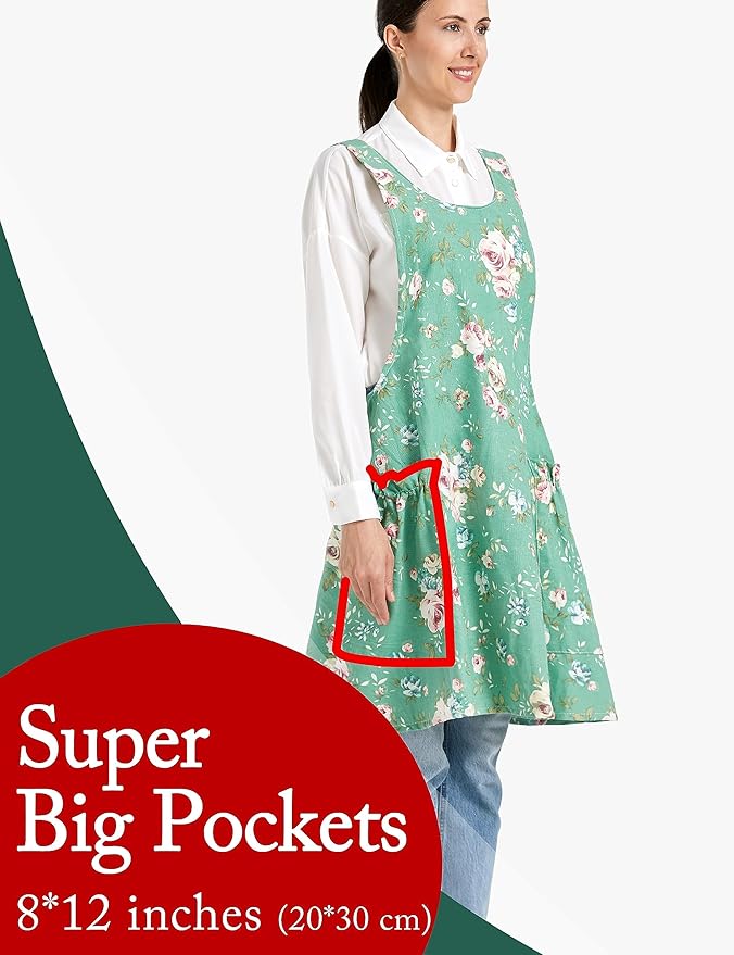 Cozy Adjustable Cross Back Aprons for Women with Pockets Cotton Linen Cooking Kitchen Baking