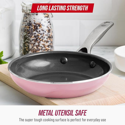Blue Diamond 8" Nonstick Frying Pan Skillet, Ceramic Diamond Infused PFAS-Free, Dishwasher & Oven Safe, Stay Cool Handle, Durable Non Toxic Metal Utensil Safe, Egg & Omelet Pan, Pink - Image 7