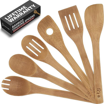 PriorityChef Wooden Spoons for Cooking, 6Pc Non Scratch Bamboo Cooking Utensils, Non-Toxic Wooden Utensil Set, Easy to Clean Kitchen Utensils Set for Everyday Use on All Cookware Types - Image 8