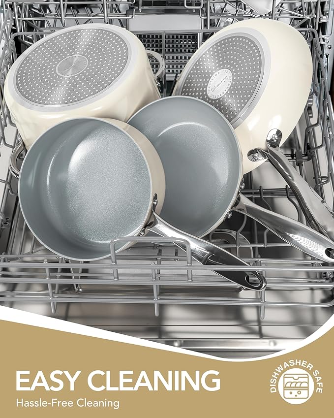 MICHELANGELO Pots and Pans Set Non Stick - Titanium Cookware Set Non Toxic Ceramic Coating, 8-Pcs Nonstick Pots and Pans with Ergonomic Handle, Dishwasher Safe & Induction Compatible, Cream - Image 5