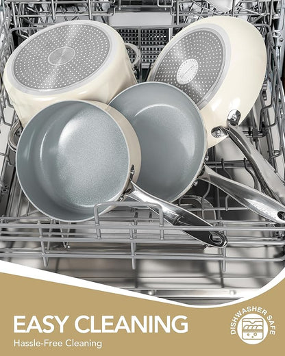 MICHELANGELO Pots and Pans Set Non Stick - Titanium Cookware Set Non Toxic Ceramic Coating, 8-Pcs Nonstick Pots and Pans with Ergonomic Handle, Dishwasher Safe & Induction Compatible, Cream - Image 5