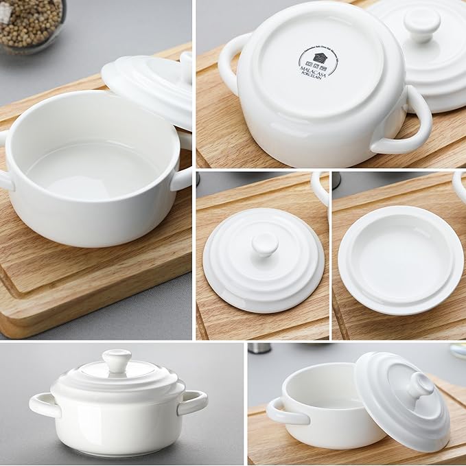 MALACASA Mini Cocotte Set - 14 OZ Small Casserole Dishes with Lids and Handles, Ceramic Mini Dutch Oven Set of 4, Small Baking Ramekins for Lasagna, Soufflé, Oven, Microwave & Dishwasher Safe, Series BAKE.BAKE - Image 8
