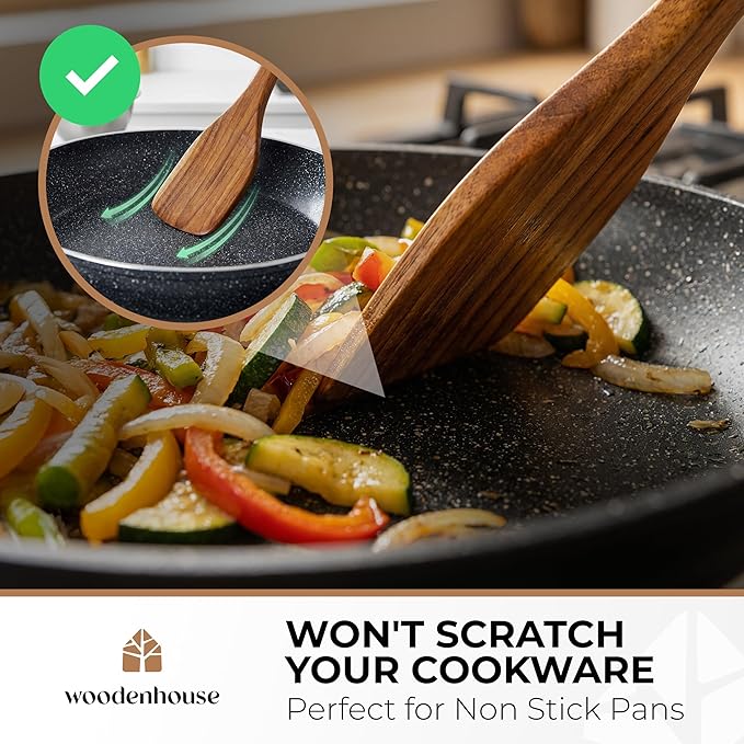 Wooden Spatula for Cooking - Non-Scratch, Sturdy, Natural Teak Cooking Utensils - Easy to Clean Wooden Spatula Set with Turner, Scraper, Slotted & Frying Wood Spatulas, Jar Scraper, Spoonula - 6 Pcs - Image 5